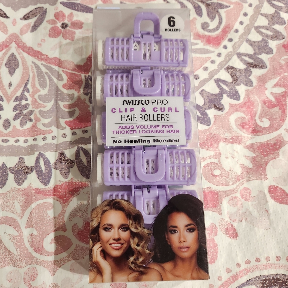 Swissco PRO Clip & Curl 1 Inch, 6 Hair Rollers Add Volume Thicker Hair No Heat